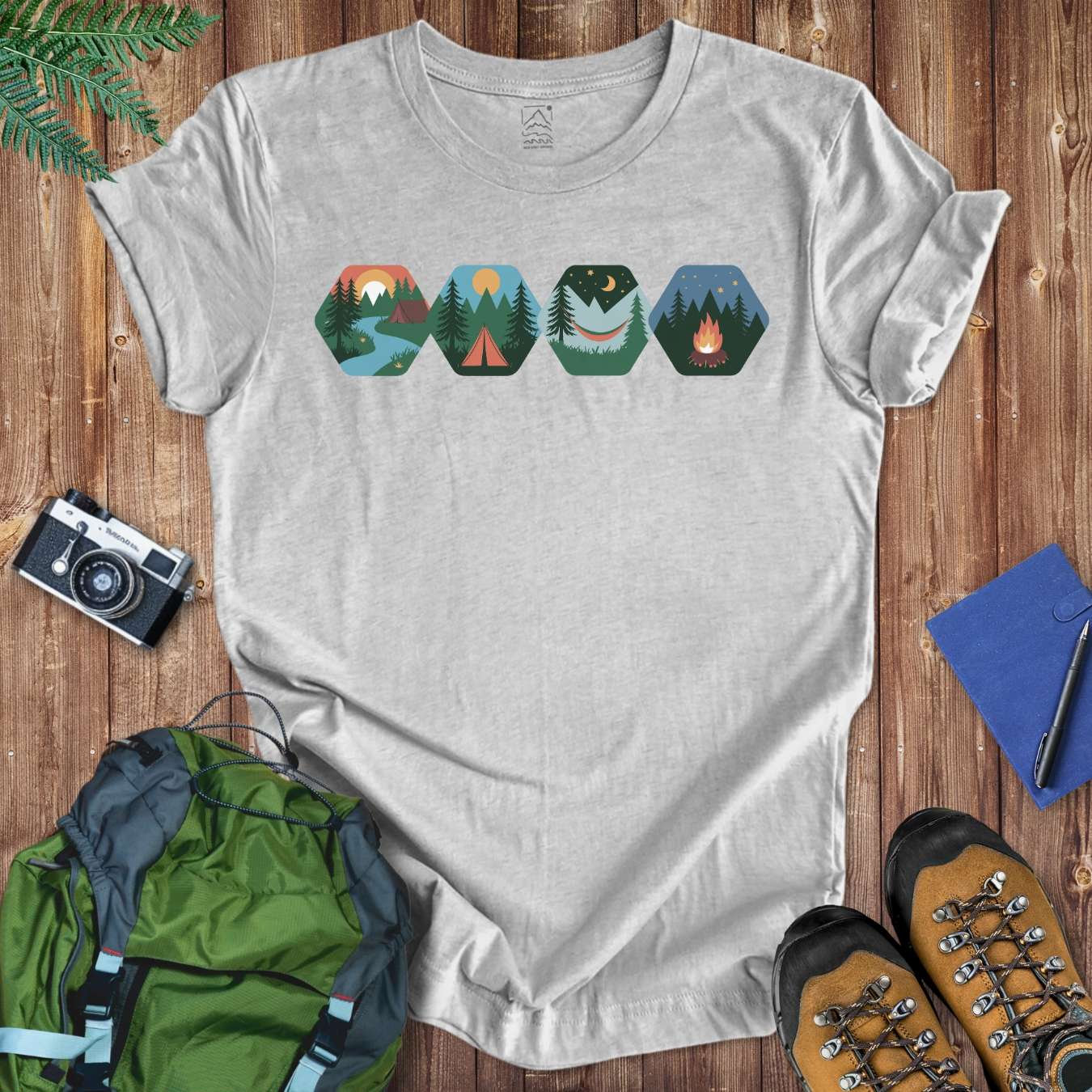 Camping Hexagons Tee T-Shirt Athletic Heather / S