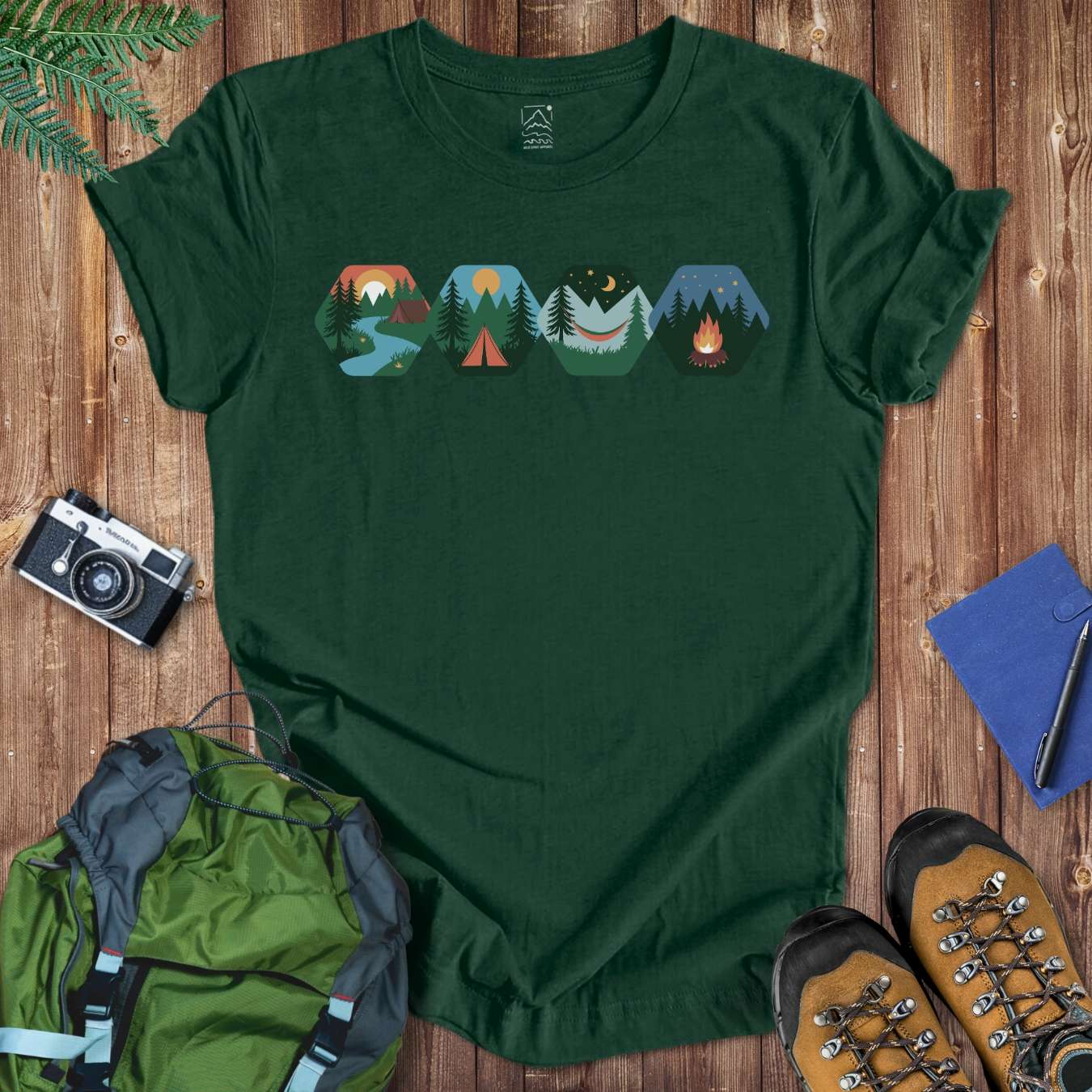 Camping Hexagons Tee T-Shirt Forest / S