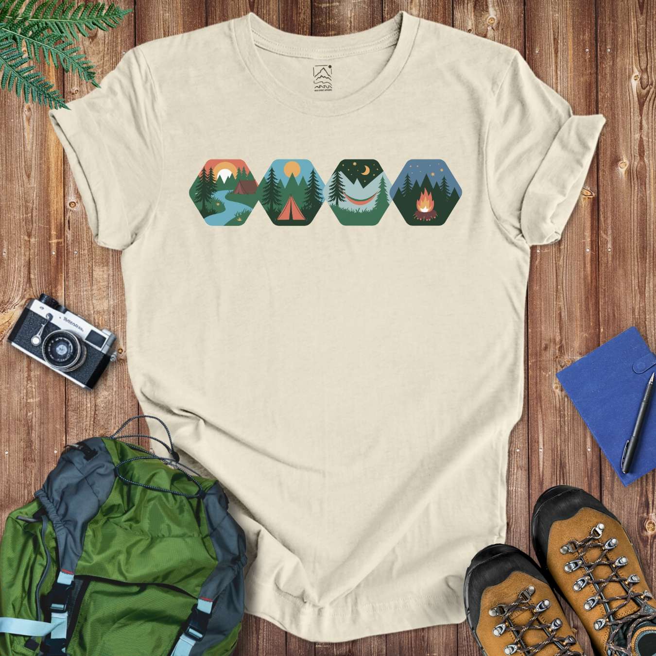 Camping Hexagons Tee T-Shirt Natural / S