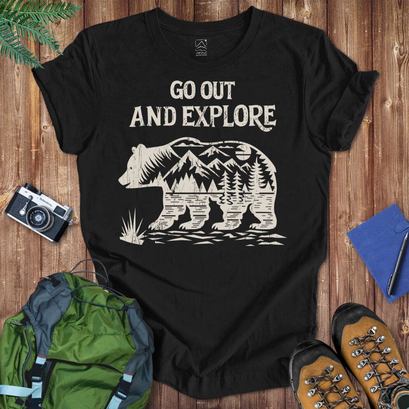 Go Out & Explore Bear Tee T-Shirt Black / S