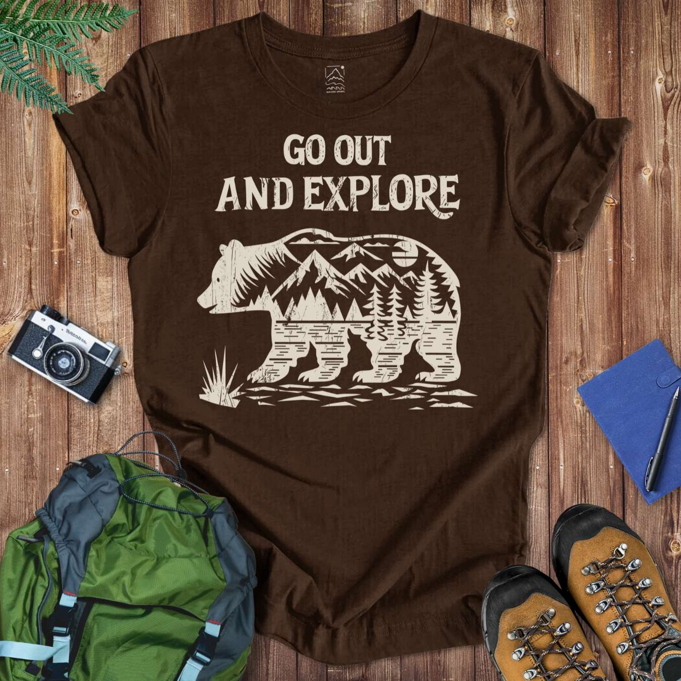 Go Out & Explore Bear Tee T-Shirt Brown / S