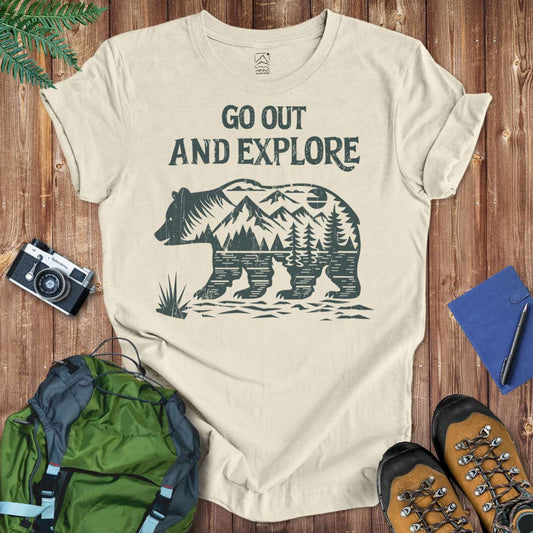 Go Out & Explore Bear Tee T-Shirt Natural / S