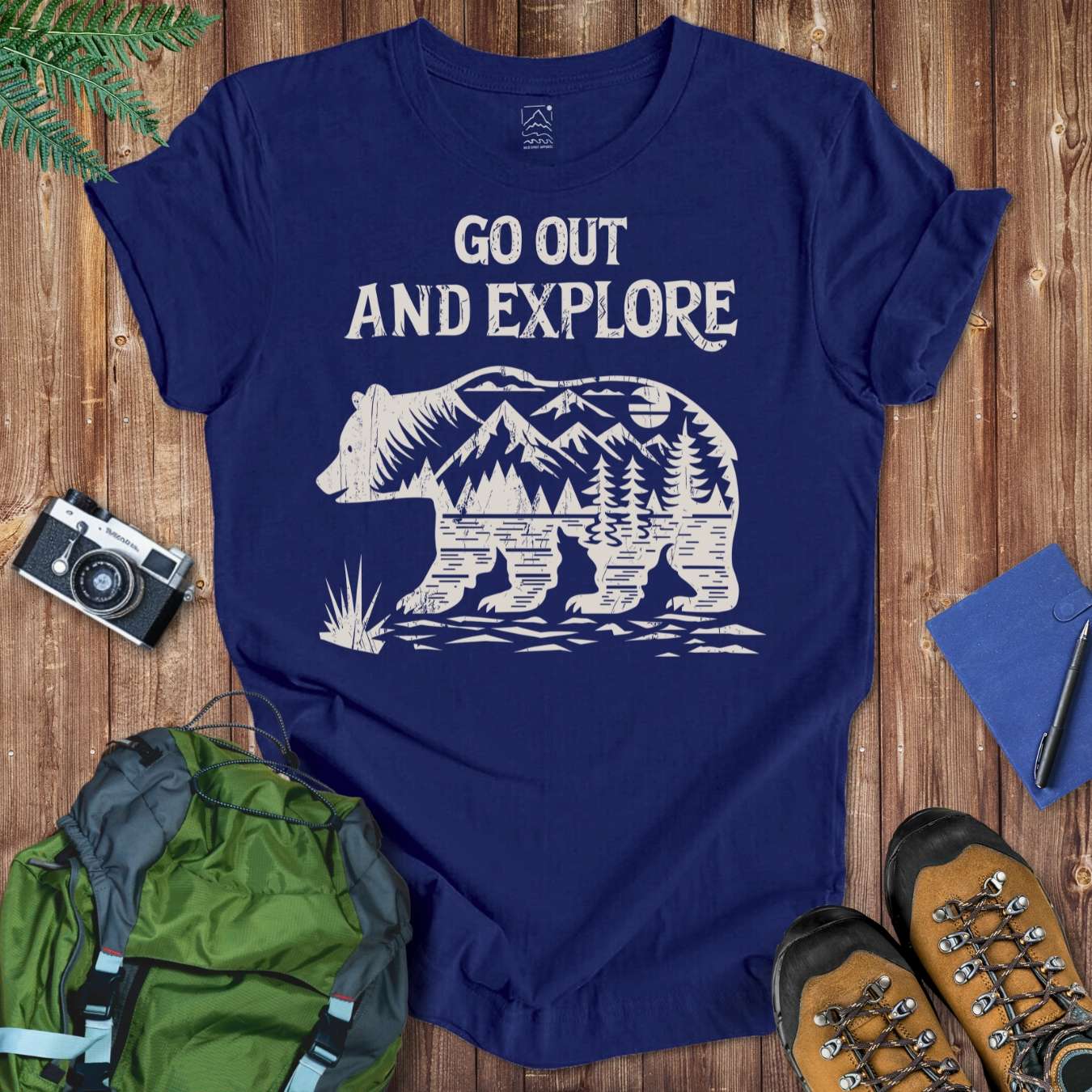 Go Out & Explore Bear Tee T-Shirt Navy / S