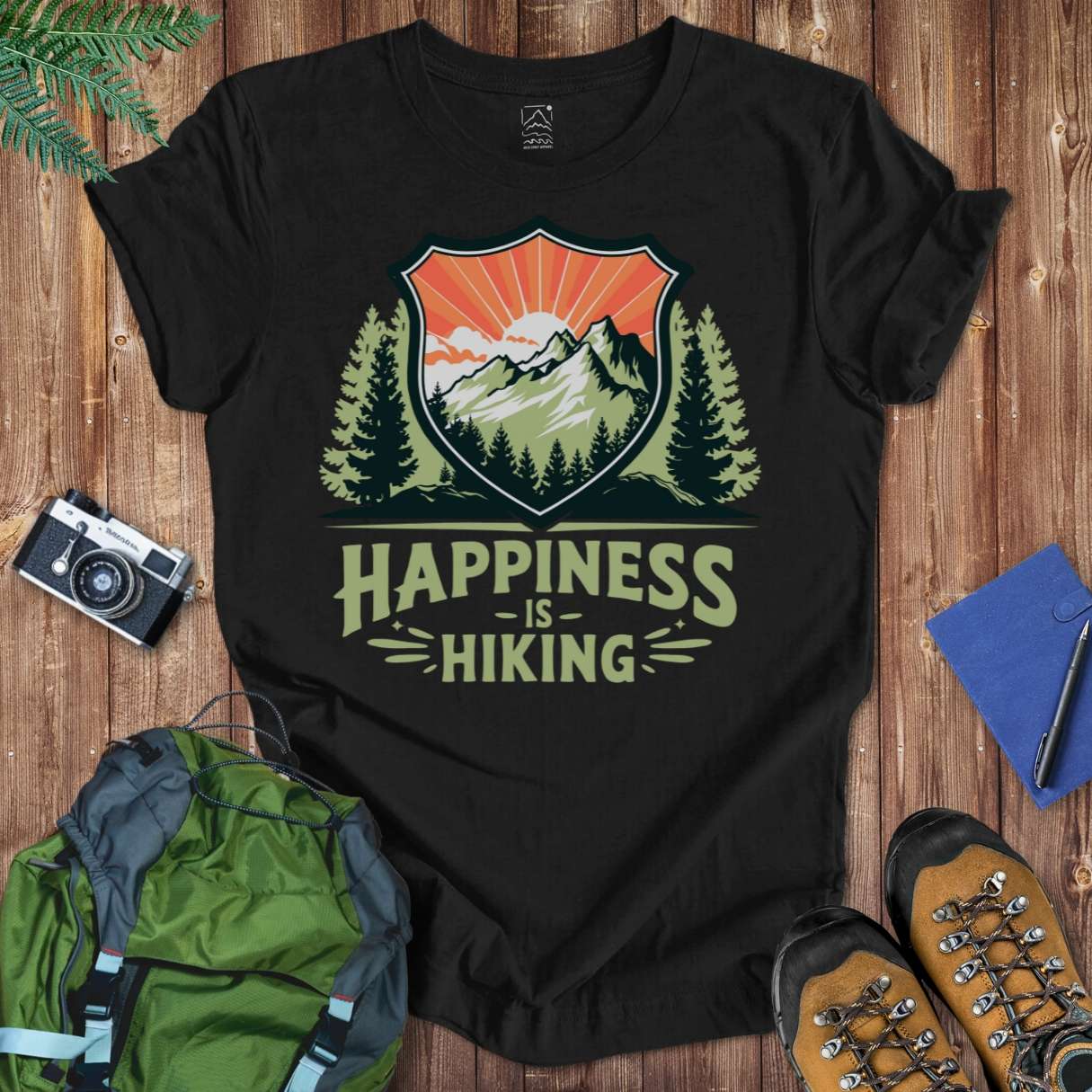 Happiness Is Hiking Tee T-Shirt Black / S