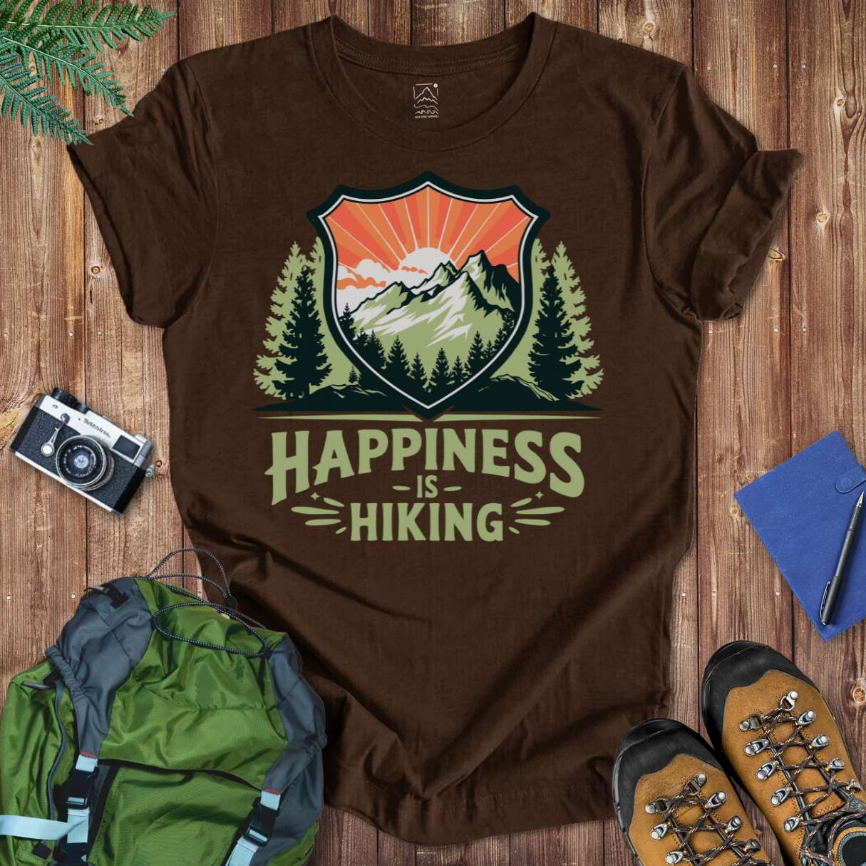 Happiness Is Hiking Tee T-Shirt Brown / S