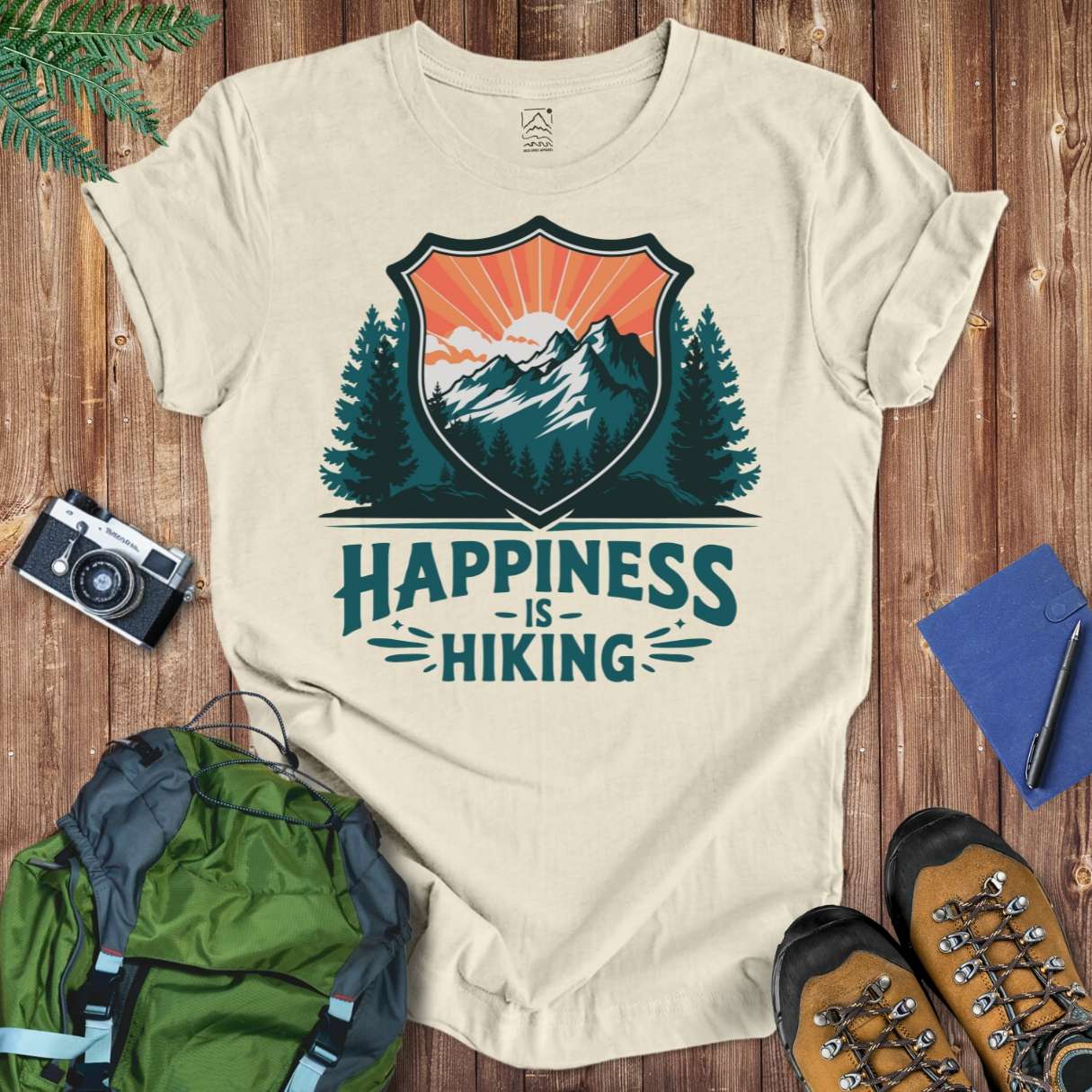 Happiness Is Hiking Tee T-Shirt Natural / S