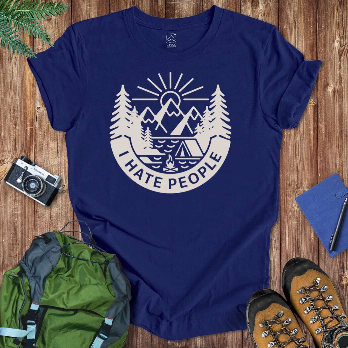 Hate People Badge Tee T-Shirt Navy / S