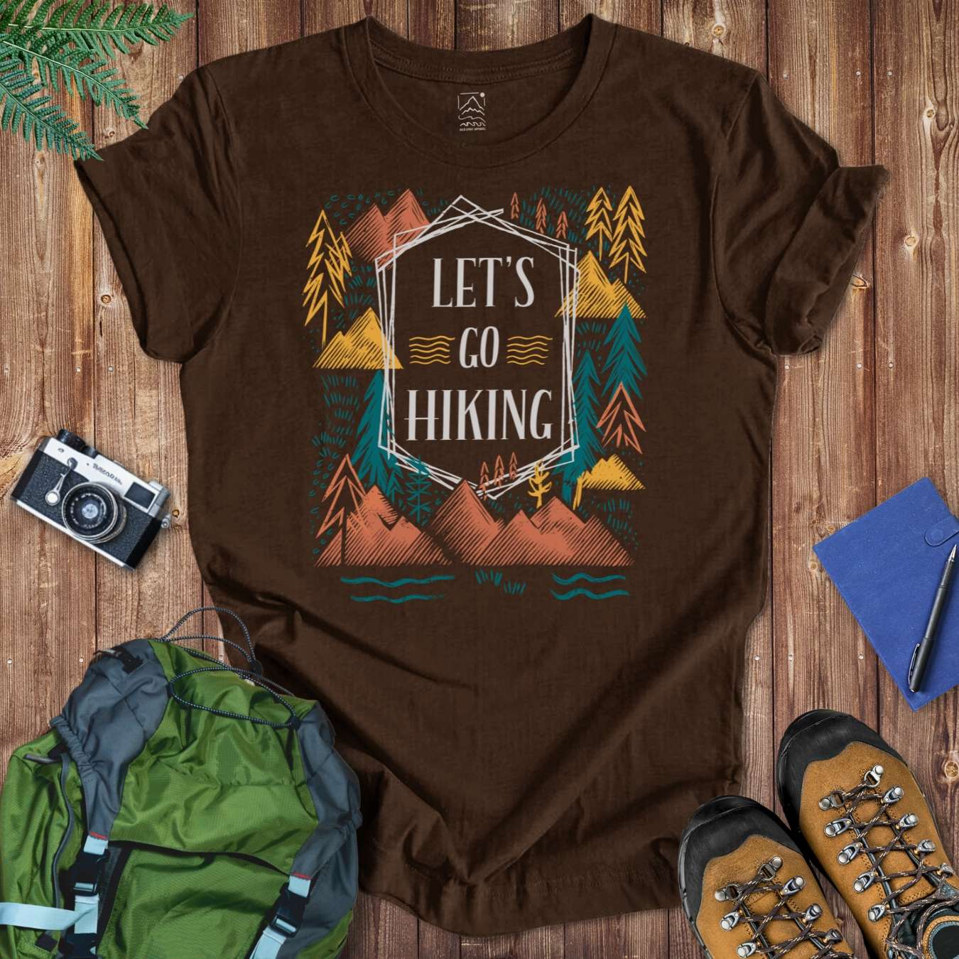 Let's Go Hiking Colorful Tee T-Shirt Brown / S