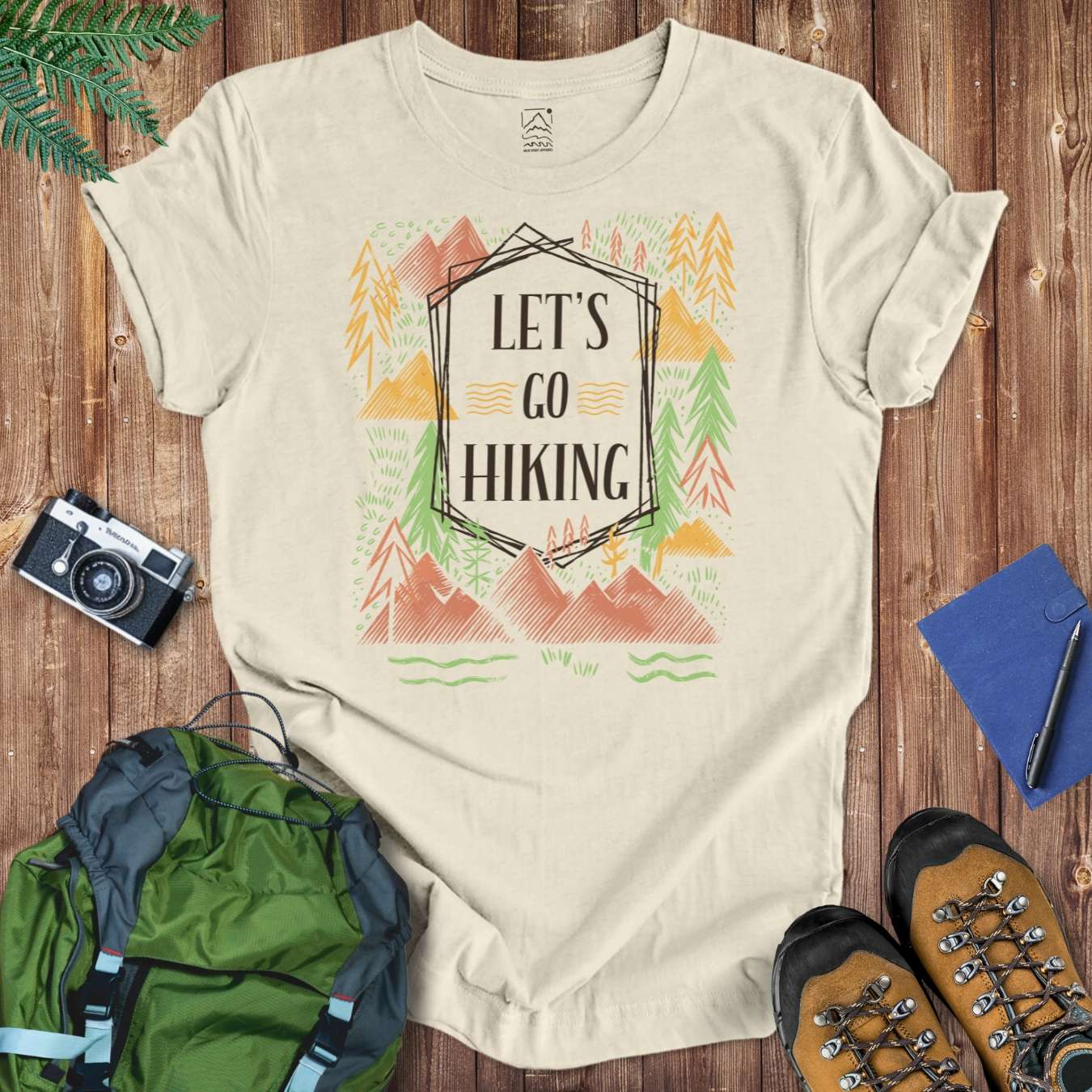 Let's Go Hiking Colorful Tee T-Shirt Natural / S