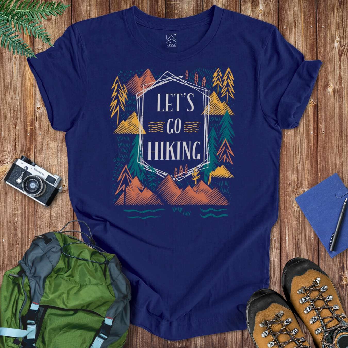 Let's Go Hiking Colorful Tee T-Shirt Navy / S