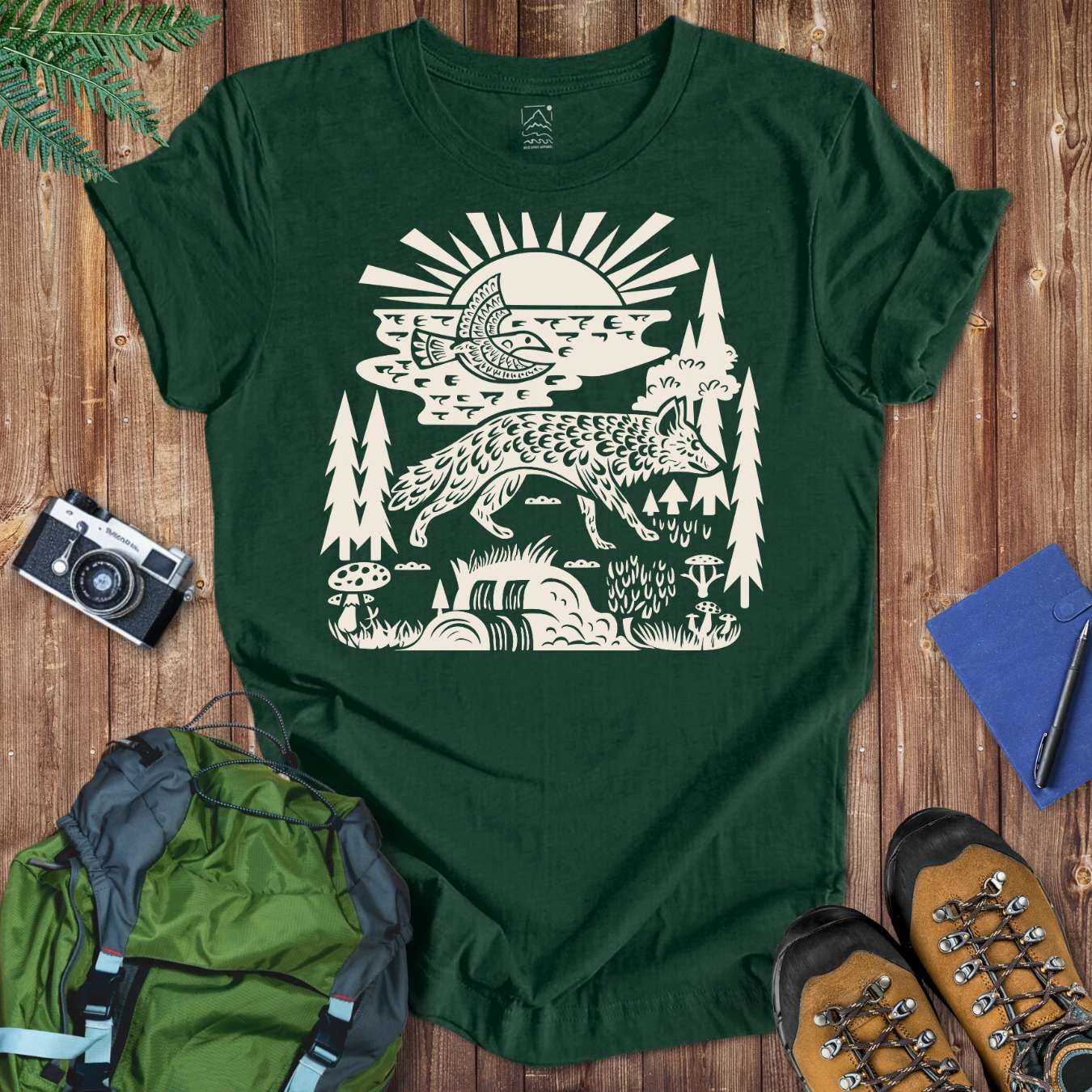 Nature Lino Wolf Tee T-Shirt Forest / S