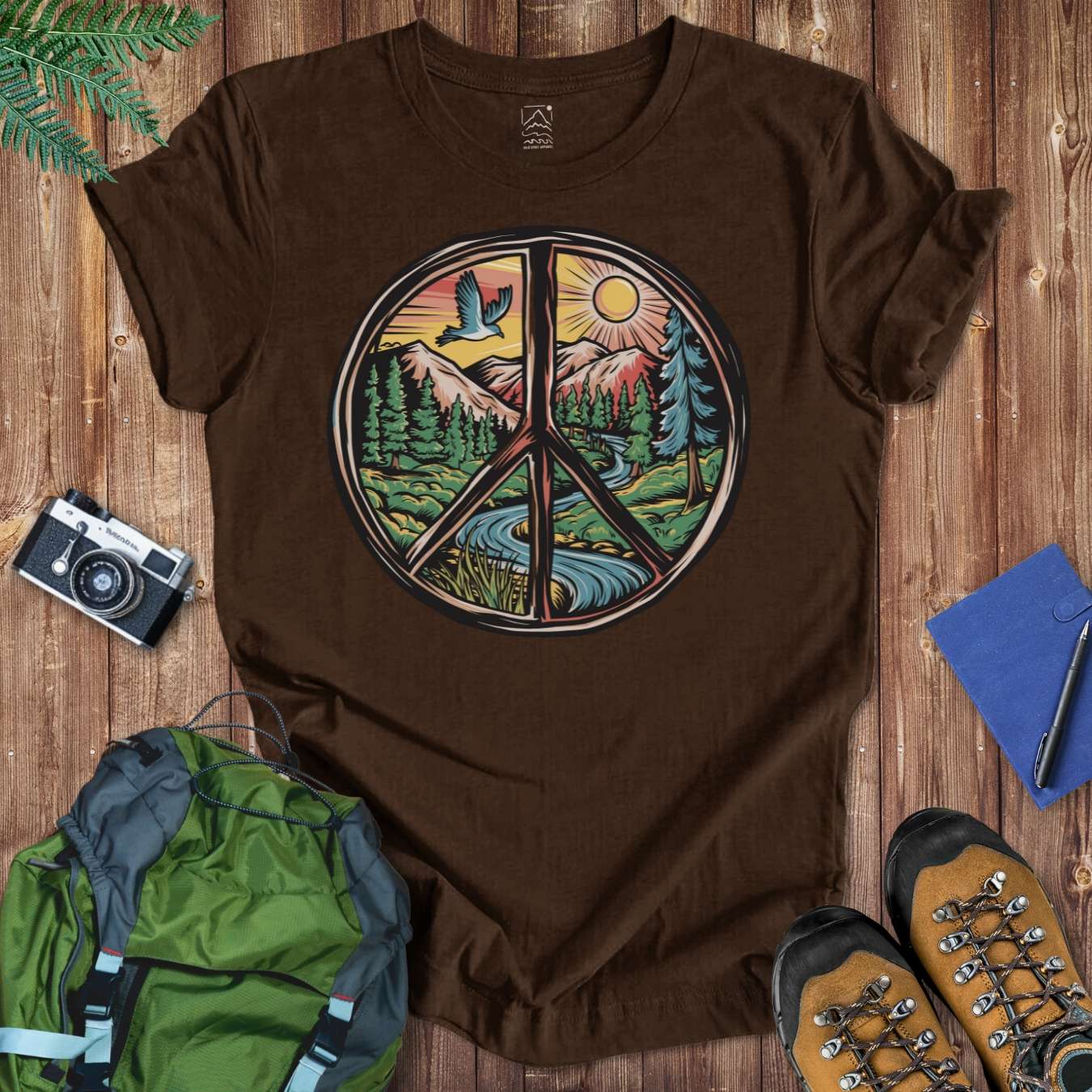 Peace Sign Landscape Tee T-Shirt Brown / S