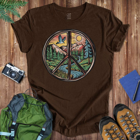 Peace Sign Landscape Tee T-Shirt Brown / S