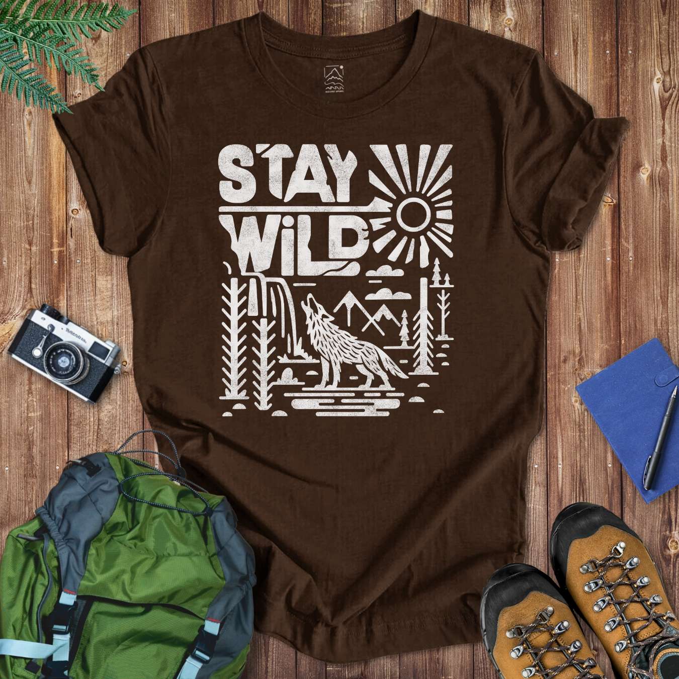 Stay Wild Wolf Tee T-Shirt Brown / S