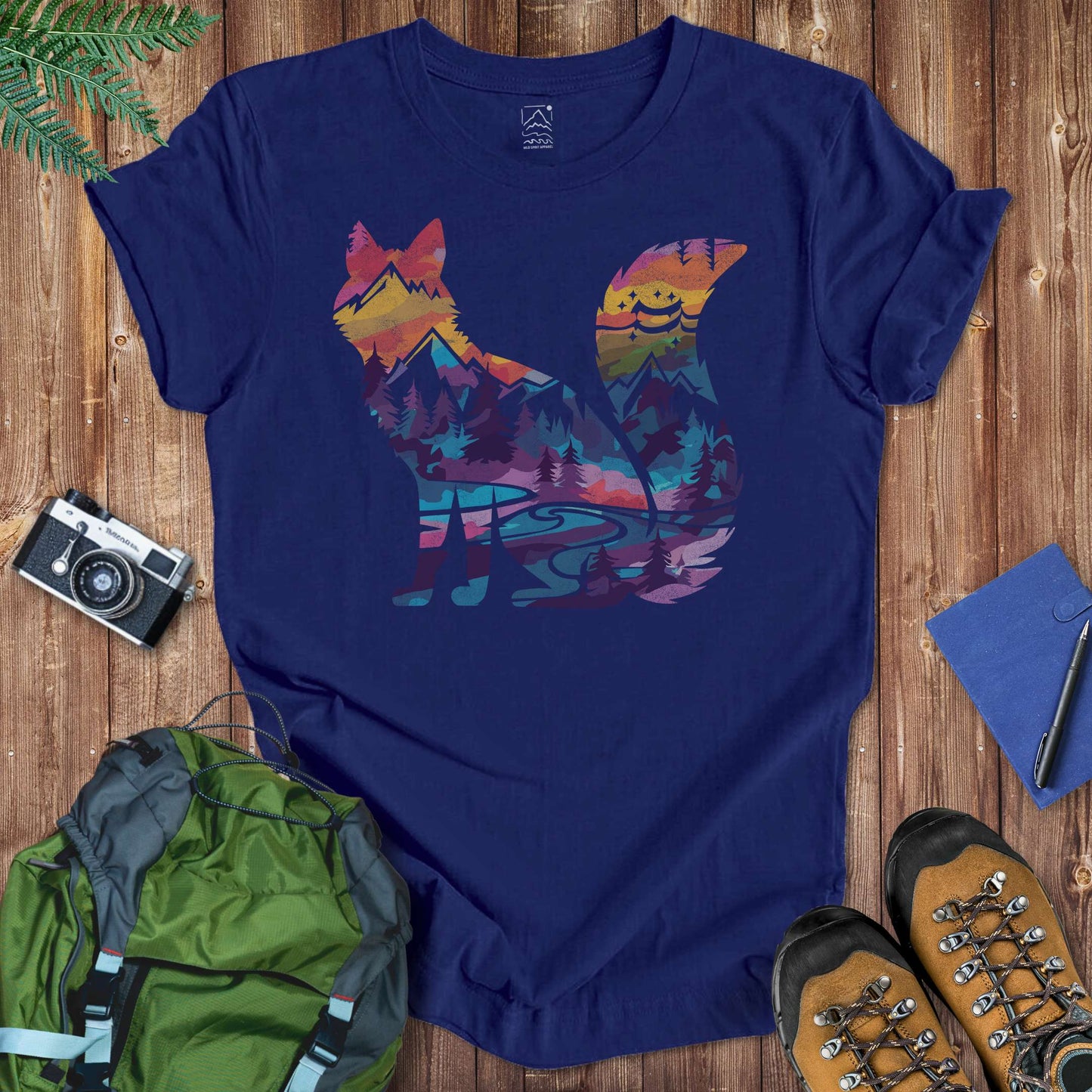 Watercolor Fox Tee T-Shirt Navy / S