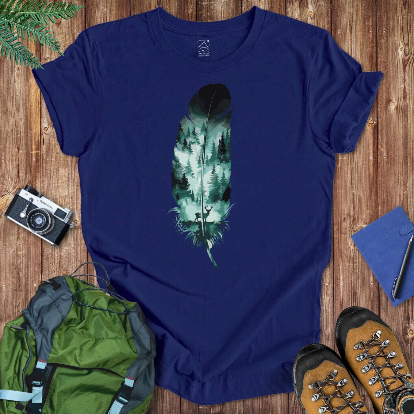 Wild Spirit Feather Tee T-Shirt Navy / S